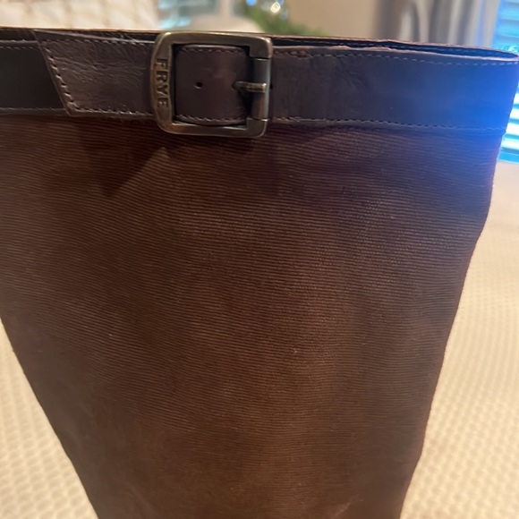 FRYE PAIGE Brown Leather Canvas Women's Riding Boots Size 10Riding Motorcycle - Picture 8 of 11